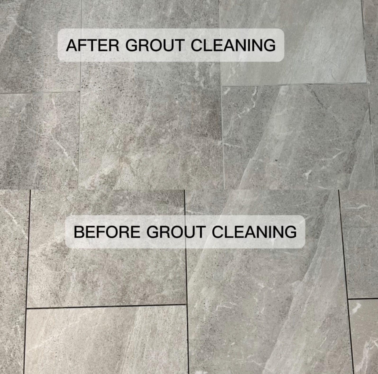 Before and after grout cleaning on tile floor by SureStepSoflo