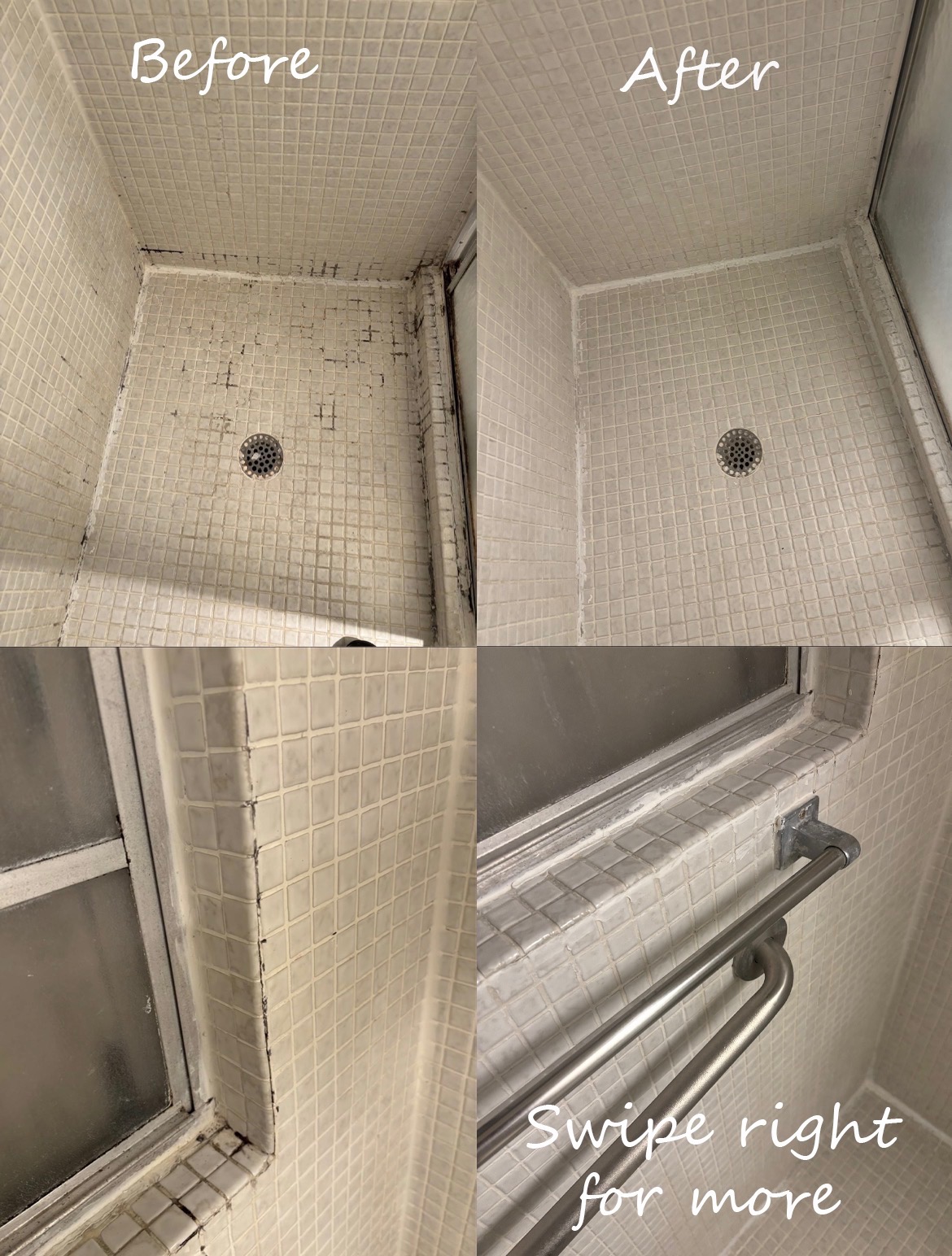 Before and after shower grout and tile cleaning by SureStepSoflo